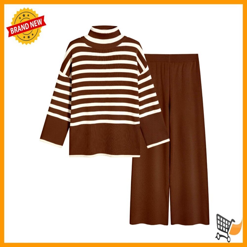 Striped Knit Sweater Set Wide Leg Pants Y2K Chic Casual Lounge Outfit